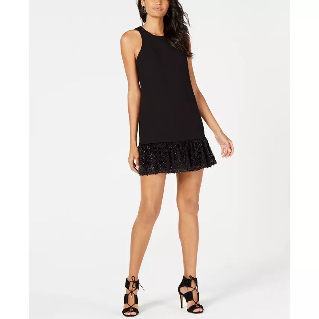 Nwt Womens Size 8 Trina Turk Black Berry Embellished-Hem Sleeveless Shift Dress